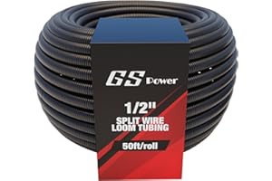 GS Power 1/2 Inch x 50ft Split Wire Loom Tubing, Split Cable Sleeve Cord Protector for Industrial Electrical Wires, Automotive Wire Cover Flexible, High Temperature Cable Conduit, Wrap