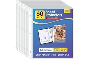 KTRIO Heavyweight Sheet Protectors 5.5 x 8.5 inch, Clear Page Protector for Mini 3 Ring Binder, Plastic Sleeves for Binders, Top Loading Paper Sheets Sleeve Letter Size, Office & Home, 60 Pack