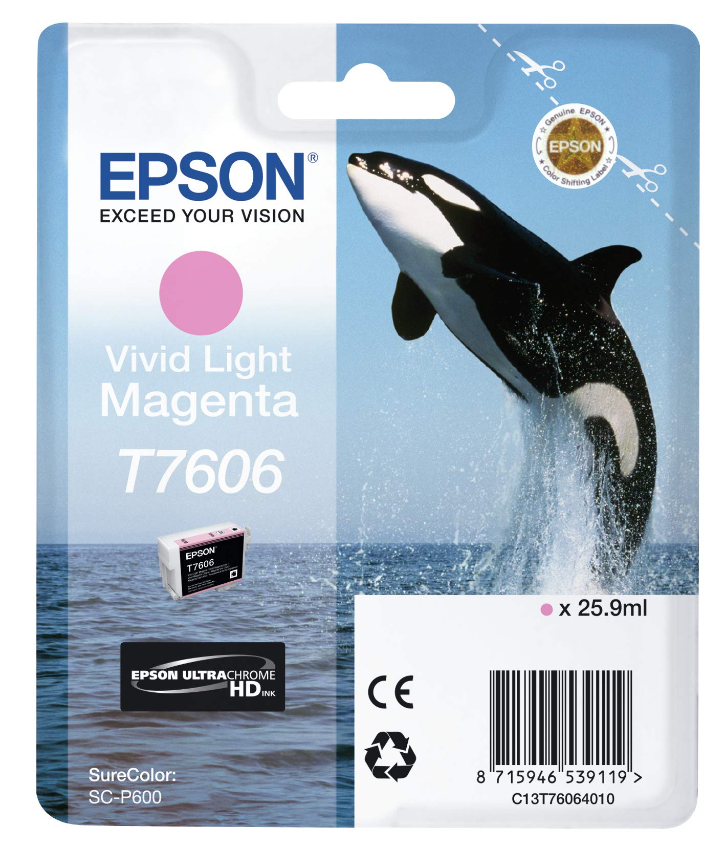 Epson C13T76064010 T7606 Vivid Ink Cartridge, Light Magenta, Genuine