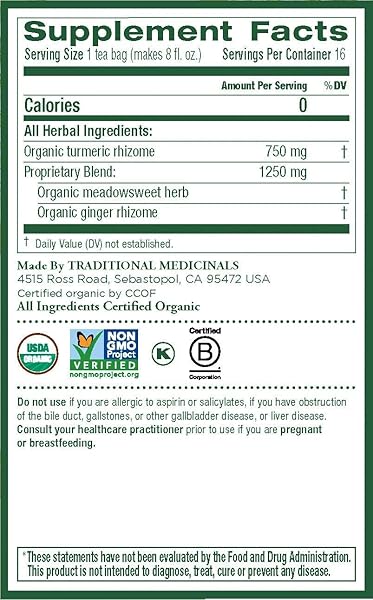 TRADITIONAL MEDICINALS TEA,OG2,TURM W/MDWSWT&GN 16 COUNT (PACK OF 6)