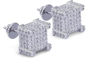 TOPGRILLZ 925 Sterling Silver Square Screw Stud Earrings 14K Gold Plated 5A+ Cubic Zirconia Iced Out Square Screw Back Hypoallergenic Cube Large Stud Earrings For Men Women