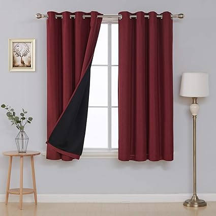 Deconovo Faux Linen Dark Red Curtains 63 Inch Length With Silky