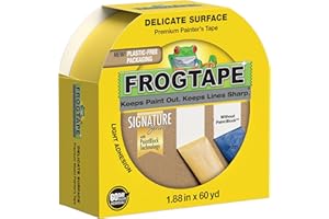 FrogTape Delicate Surface Painters Tape with PAINTBLOCK, 2 Inch Wide (1.88 In. x 60 Yds), Low Adhesion, Ideal for Freshly Painted Walls, Trim & Surfaces, Yellow, 1 Roll (280222)