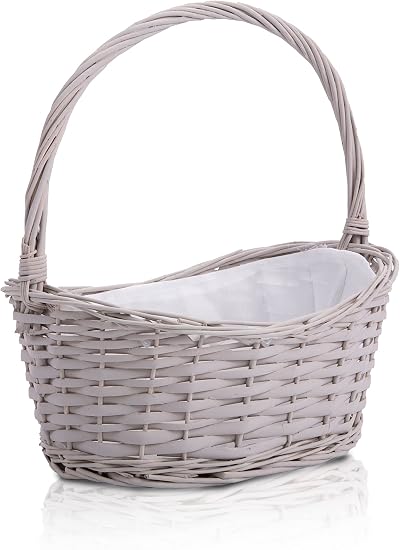 Wickerfield Wicker Wedding Flower Girls Basket Pink Grey 22x29x31 cm