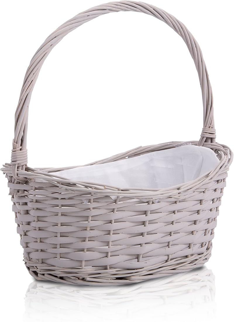 Wickerfield Wicker Wedding Flower Girls Basket Pink Grey 22x29x31 cm