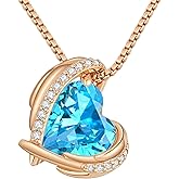 CDE Christmas Gifts for Women，Love Heart Pendant Necklaces for Women, Silver Tone Rose Gold Tone Birthstone Jewelry Gifts for Wife Her