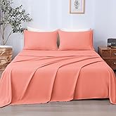 LONAVA King Sheet Set 4 Pieces,Peachy Coral Ultra Soft & Breathable Microbifer Sheets, 1600 Thread Count Hotel Luxury Oeko-Tex Bed Sheets, 14-16 Inch Deep Pocket Durable Wrinkle Free Sheets