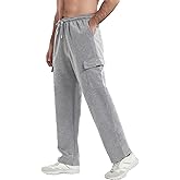 AIFARLD Men's Cargo Sweatpants Casual Baggy Sweat Pants for Men Straight Leg Lounge Drawstring with Pockets Open Bottom