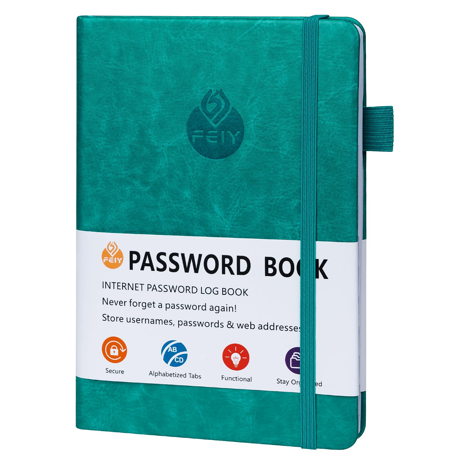 Password Book Alphabetical with Tabs 19.7x13.5cm Internet Password Book Small Pocket Size for Internet Address and Password Organizer with Pen Loop,Elastic Band,Bookmarks,Password Keeper Notebook