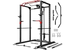 JELENS Power Cage, 2000LBS Multi-Function S11 Power Rack with LAT Pulldown, Squat Rack with Adjustable Pulley System and More Training Attachments, Weight Workout Machine for Home Gym