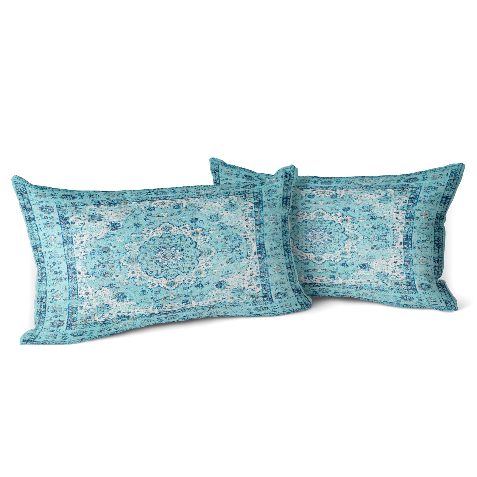 Snylcce Boho Throw Pillow Covers Set of 2 Deep sky Blue Antique & Vintage Design, Double-Sided Pattern - 30x50 cm Soft Cushion Covers for Garden Couch, Sofa, Bed - Decorative 12x20 Inch Pillowcases
