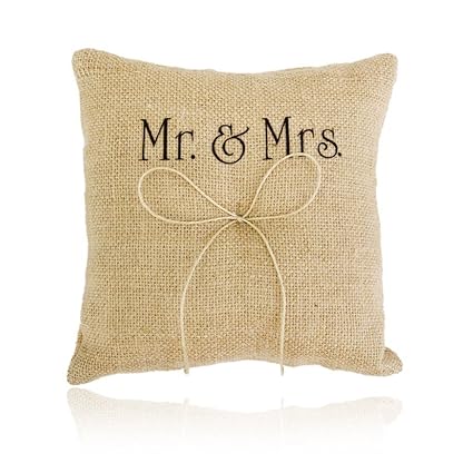 Ultnice Mr Mrs Wedding Ring Bearer Pillow Cushion With Bowknot