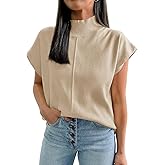 Saodimallsu Womens Summer Cap Sleeve Tops Mock Neck Knit Sweater Vest Sleeveless Work Elegant Shirts