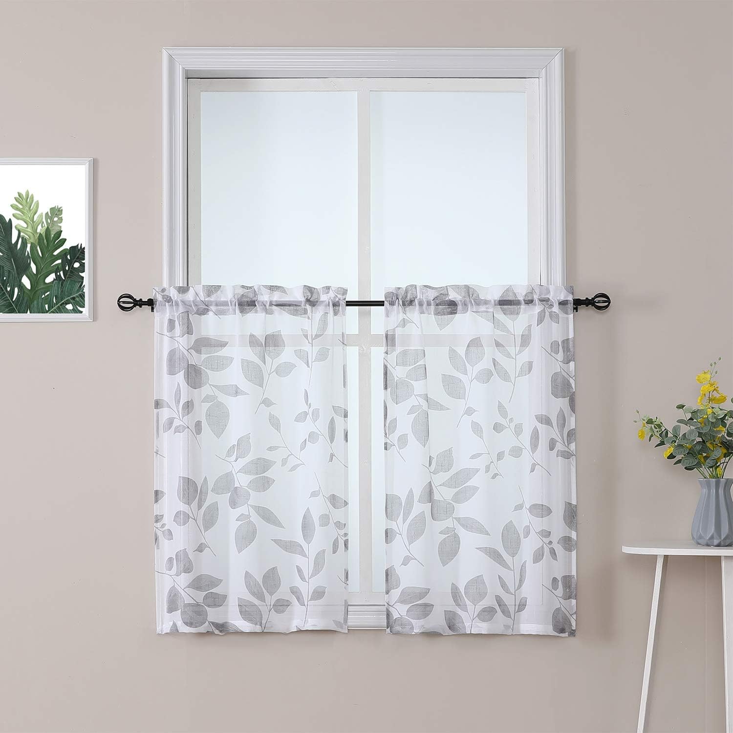 Amazon.com: Assile Grey and White Sheer Cafe Curtains 36 Inches Length