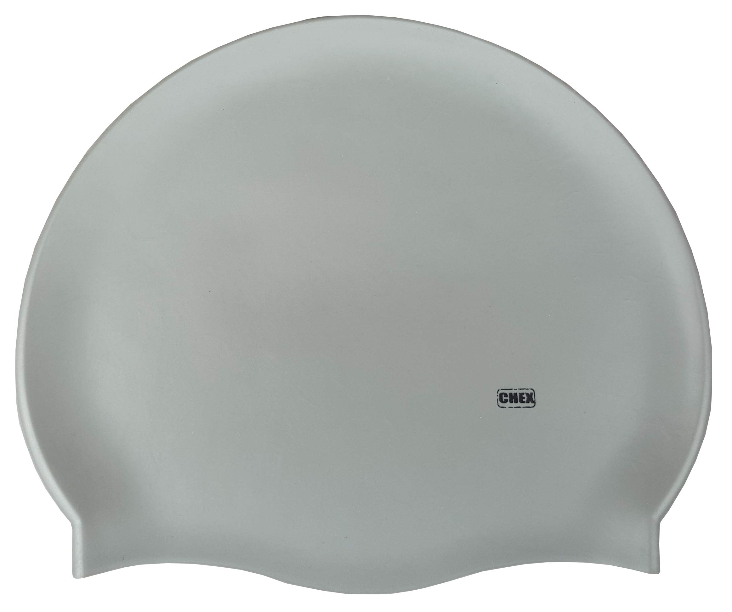 CHEX Branded Stretchy Silicone Unisex Women Men One Piece Swimming Hat Swim Cap Plain Fluo Dark Pastel Colours One Size Adults 8+ Years Easy Pull On Swim Hat (Silver)