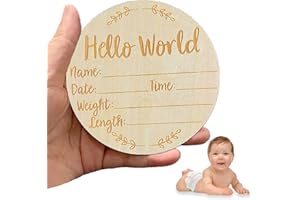 joaoxoko Hello Horld Newborn Sign，5.9 Inch Round Wooden Baby Announcement Sign for Newborn Boys and Girls，Welcome Baby Sign for Hospital Photo Prop Gift (Leaf)