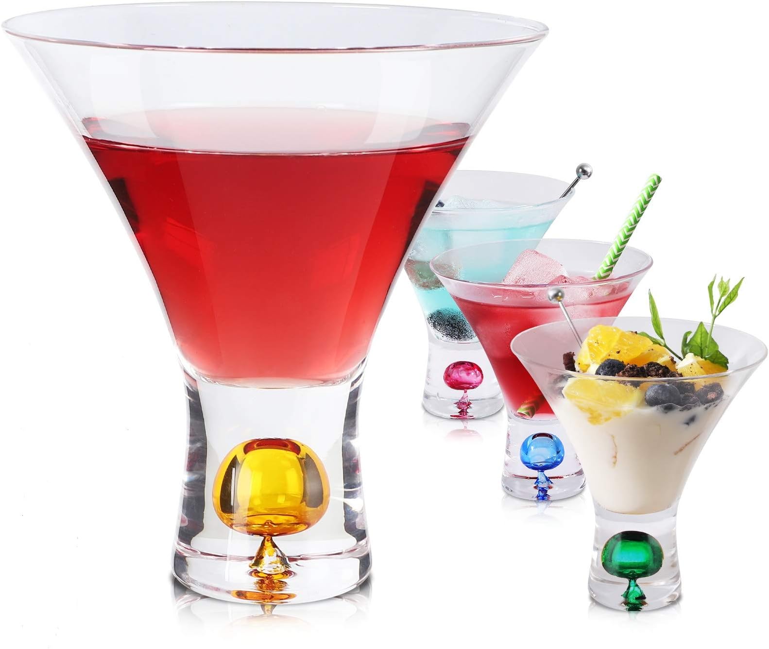 Martini Glasses Set of 4 - Christmas Gift Stemless Crystal Margarita Glasses 6oz Hand Blown Colored Cocktail Glasses Great for Martini, Margarita - Color Will Not Leak Off-Hand Wash Only