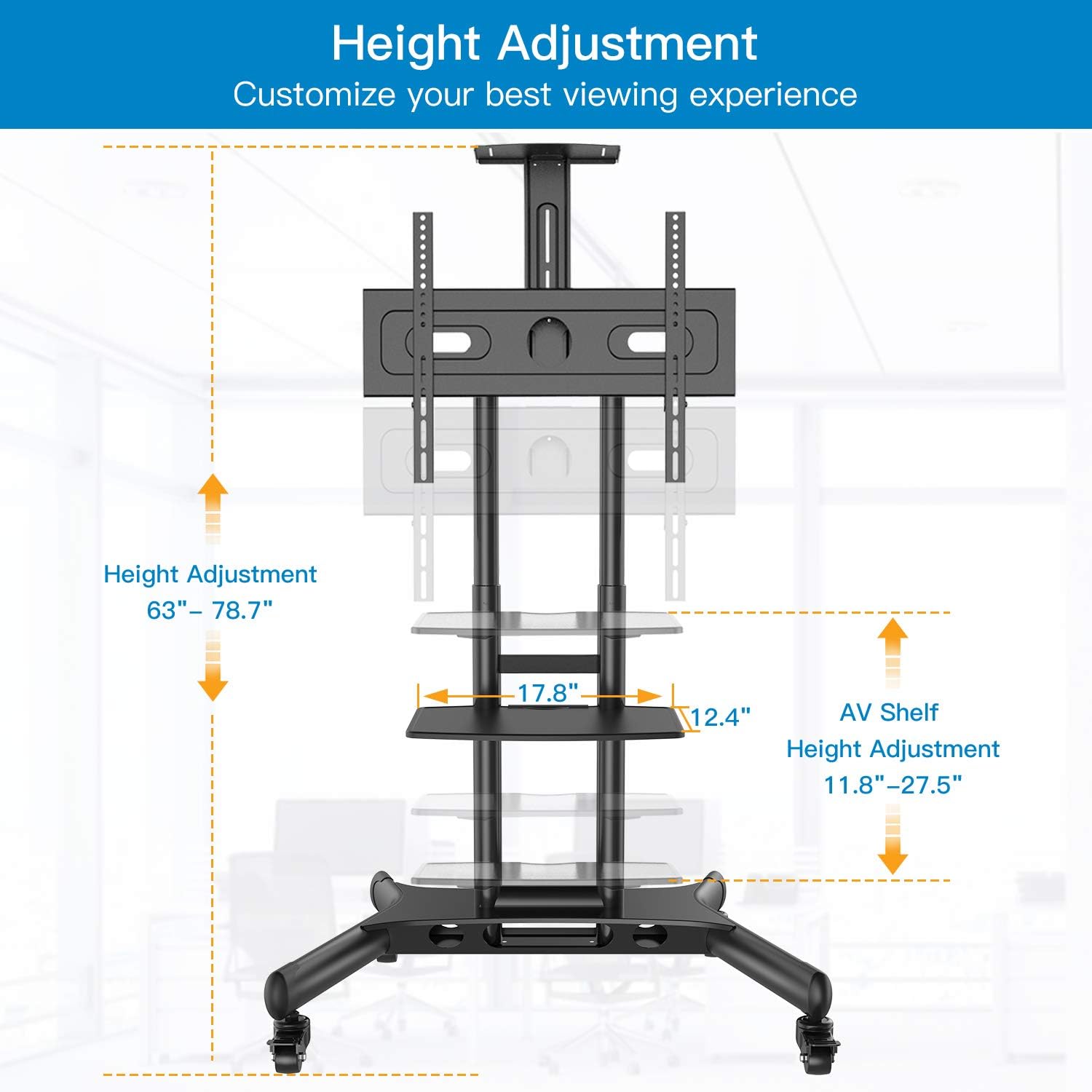 Rolling/Mobile TV Cart with Wheels for 32-70 Inch LCD LED 4K Flat Screen TVs - UL Certificated TV Floor Stand with Shelf Holds Up to 100 lbs, Height Adjustable Trolley Max VESA 600x400mm: Electronics