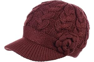 BE YOUR OWN STYLE BYOS Womens Winter Chic Cable Warm Fleece Lined Crochet Knit Hat W/Visor Newsboy Cabbie Cap