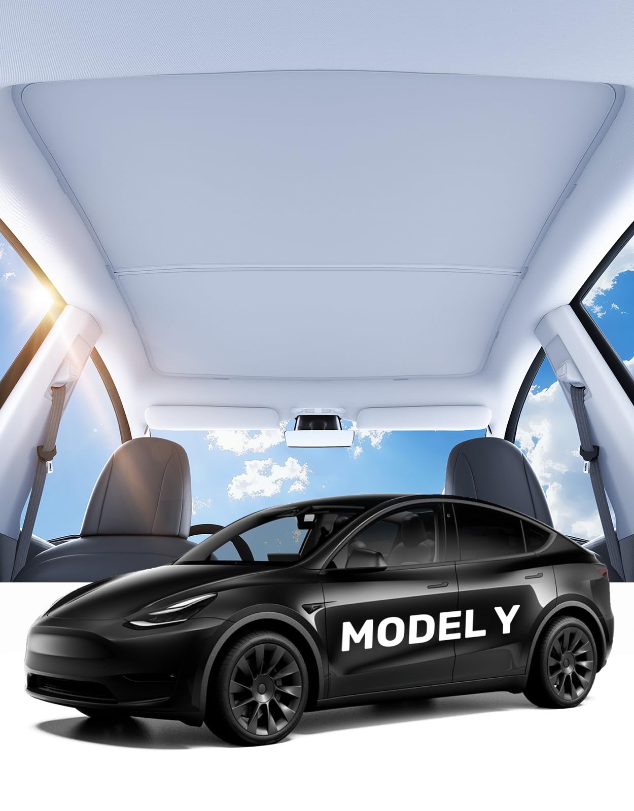 Photo 1 of Zanch 2024 Upgrade Tesla Model Y Sunshade Roof [No-Sag, Sun Protection] [Magnetic No Gaps] Tesla Model Y Accessories 2024 Heat Insulation Foldable Roof Sun Shade for Model Y 2020-2024 - Gen 3 Gray