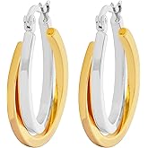 Edforce Women's Stainless Steel Overlapping Oval Hoop Earrings, (30mm)