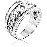 JEAN RACHEL JEWELRY 925 Sterling Silver Ring - Curb Chain Vintage Design - Hypoallergenic, Lead & Nickel Free Jewelry - Artisan Handcrafted Statement Rings for Women