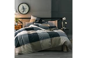 mixinni Full Comforter Set Men Boys Geometric Checkered Plaid Printed Bedding Comforter for All Season Soft Lightweight Bedding Set-Full Size