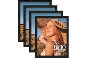 Vittanly 8x10 Picture Frame Set of 4, Display Pictures 5x7 with Mat or 8x10 without Mat, Engineered Wood with Shatter Resistant Plexiglass, Wall Gallery Photo Frames for Wall or Tabletop, Black
