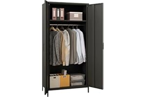 Steehoom Metal Armoire, Wardrobe Closet Cabinet with Hanging Rod and Shelves for Bedroom, Changing Room, Laundry Room, Office (Black)
