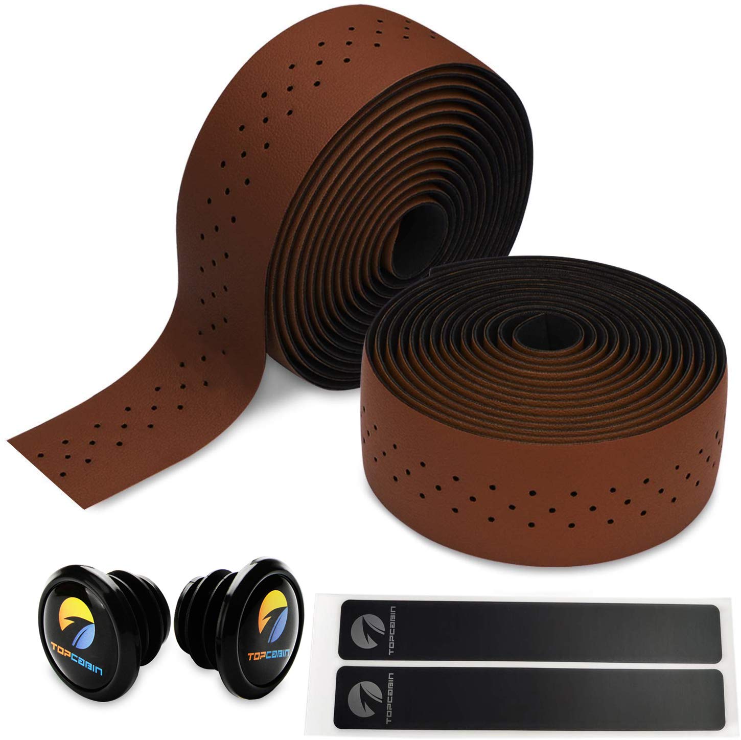 TOPCABIN 2 Rolls Bicycle Handlebar Tapes Camouflage Series Comfort GEL Road Bike Handlebar Tape Bike Bar Tape with Reflective Bar Plugs ((PU a pair) Dark Brown)