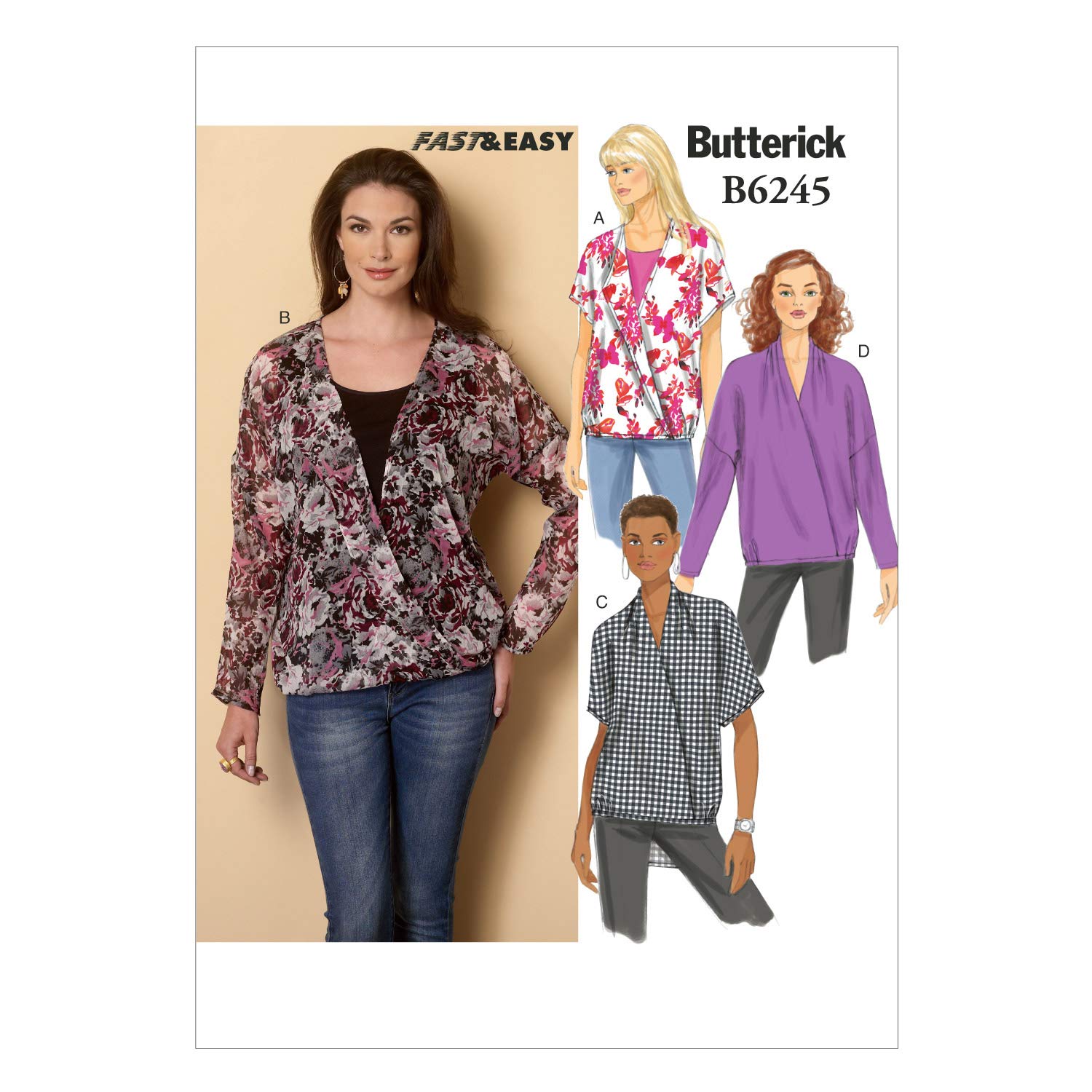 Butterick Patterns 6245 ZZ,Misses Top,Sizes LRG(16-18)-XLG(20-22)-XXL(24-26)