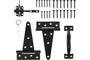 SANKINS Heavy Duty Gate Hardware Kit,with Self Locking Gate Latch,2 PCS 6inch T-Hinges,1 PC 6.5inch Gate Handle