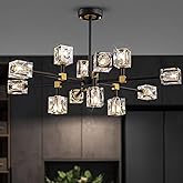 OKES Black Crsytal Chandelier,Sputnik Chandeliers with 12-Lights,Modern Adjustable Height Semi Flush Mount Ceiling Light Fixt