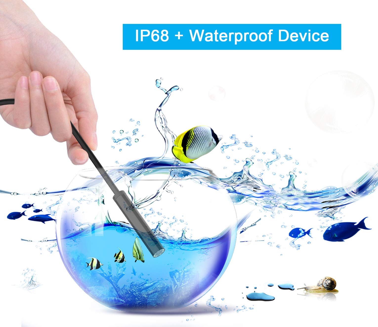 HCW CREATE WiFi Endoscope 2.0MP 1200P Borescope Inspection Snake Camera for Android, iOS