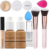 PHOERA Foundation & Concealer - Full Coverage, 24 Hour Fresh Wear with Matte Finish, Includes Primer & Powder (111 Chestnut)