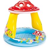 INTEX 57114EP Mushroom Baby Pool: Built-In Mushroom Shade – Soft Inflatable Floor – Durable Vinyl – Ages 1-3 – 40" x 35"