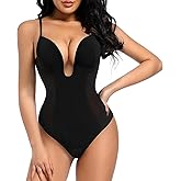 Decorus Women's Low Back Shapewear Tummy Control Deep V Neck Backless Body Shaper Plunge Thong Bridal Bodysuit Built in Bra