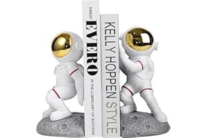 Ureymx Astronaut Bookends - Space Theme for Shelves, Unique Office Home Room Heavy Duty Decorative Book Ends With Anti-Slip for Kids Rooms Decor - Boys Girl Idea Gift (Gray)