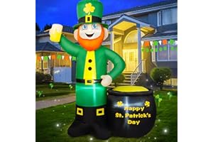 BRDJade 6FT St Patricks Day Inflatables Outdoor Decorations, Leprechaun Inflatable Holds Beer Cup with Pot of Gold Built-in LED Lights, St Patricks Day Decorations for Party Holiday Yard Garden Decor