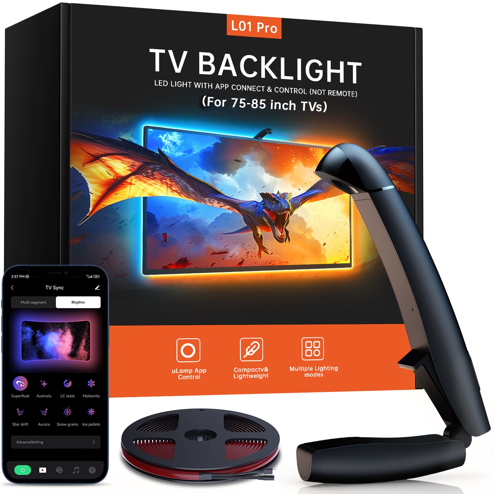 Photo 1 of FFJ TV Lights That Change with Screen, 18ft Cuttable LED Backlight for 75-85 Inch Screen and PC Monitor, Backlight with Sensor, Smart App Control, Game & Music Sync Color Changing Lights