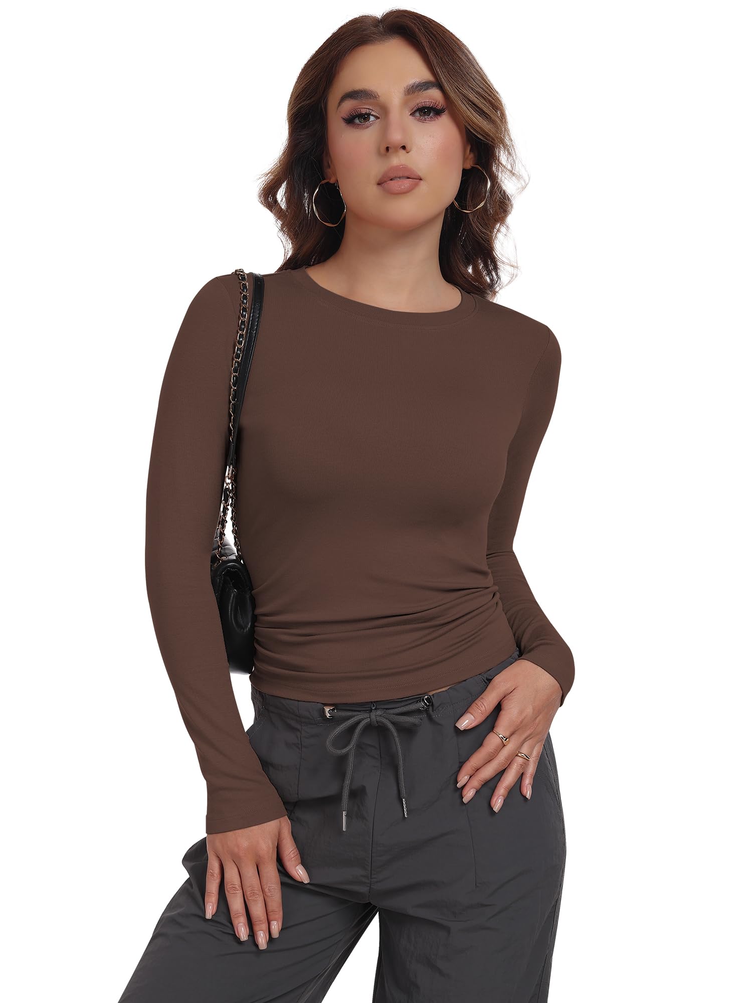 MLYENX 3 Pack Womens Long Sleeve Shirts Crew Neck Basic Stretchy Fitted Y2K Tops Going Out Fashion Clothes