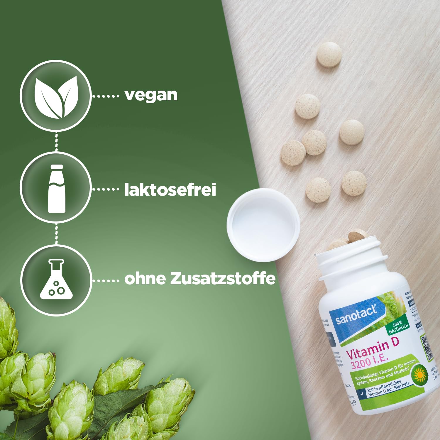 sanotact Vitamin D 3200 ie 100% pflanzliches Vitamin D aus Bierhefe, 90 natürliche Tabletten, vegan 5