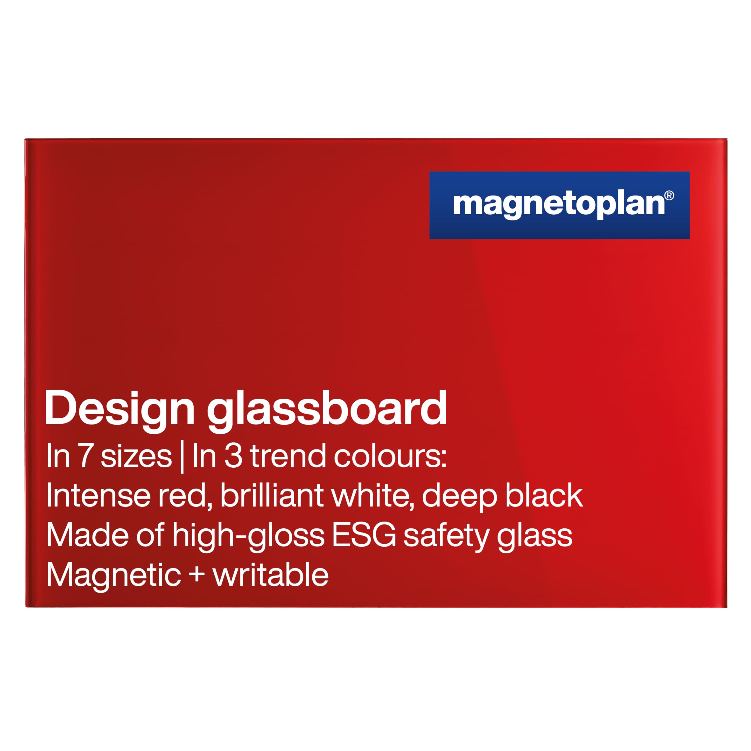 magnetoplan Design-Glasboard | BxH 600x400mm, Intensiv-Rot | Magnethaftend | ESG-Sicherheitsglas Premium Qualität | für Büro, Küche | Beschreibbar mit Board- Kreidemarker | leicht zu reinigen