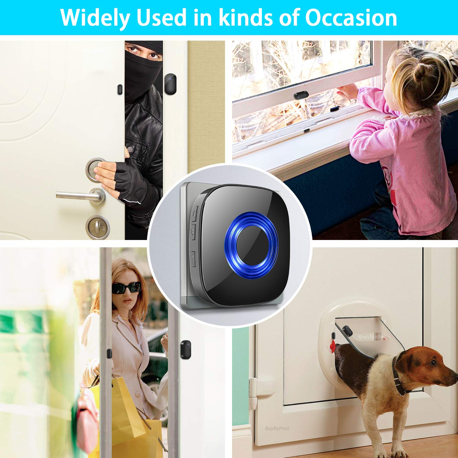 Door Chime PHYSEN Wireless Door Open Chime Kit Operating at 600-feet Range,4 Volume Levels Doorbell Sensor Chime with 52 Melodies LED Indicator for Home/Office/Stores