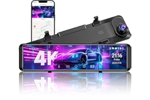 TUIFAC 4K Rear View Mirror Camera, 12'' Mirror Dash Cam, 4K/2.5K Backup Camera for Car, WiFi/GPS Dash Cam Front and Rear with 32GB Card, APP, Voice Control, WDR Night Vision, Reverse Assist (Black)