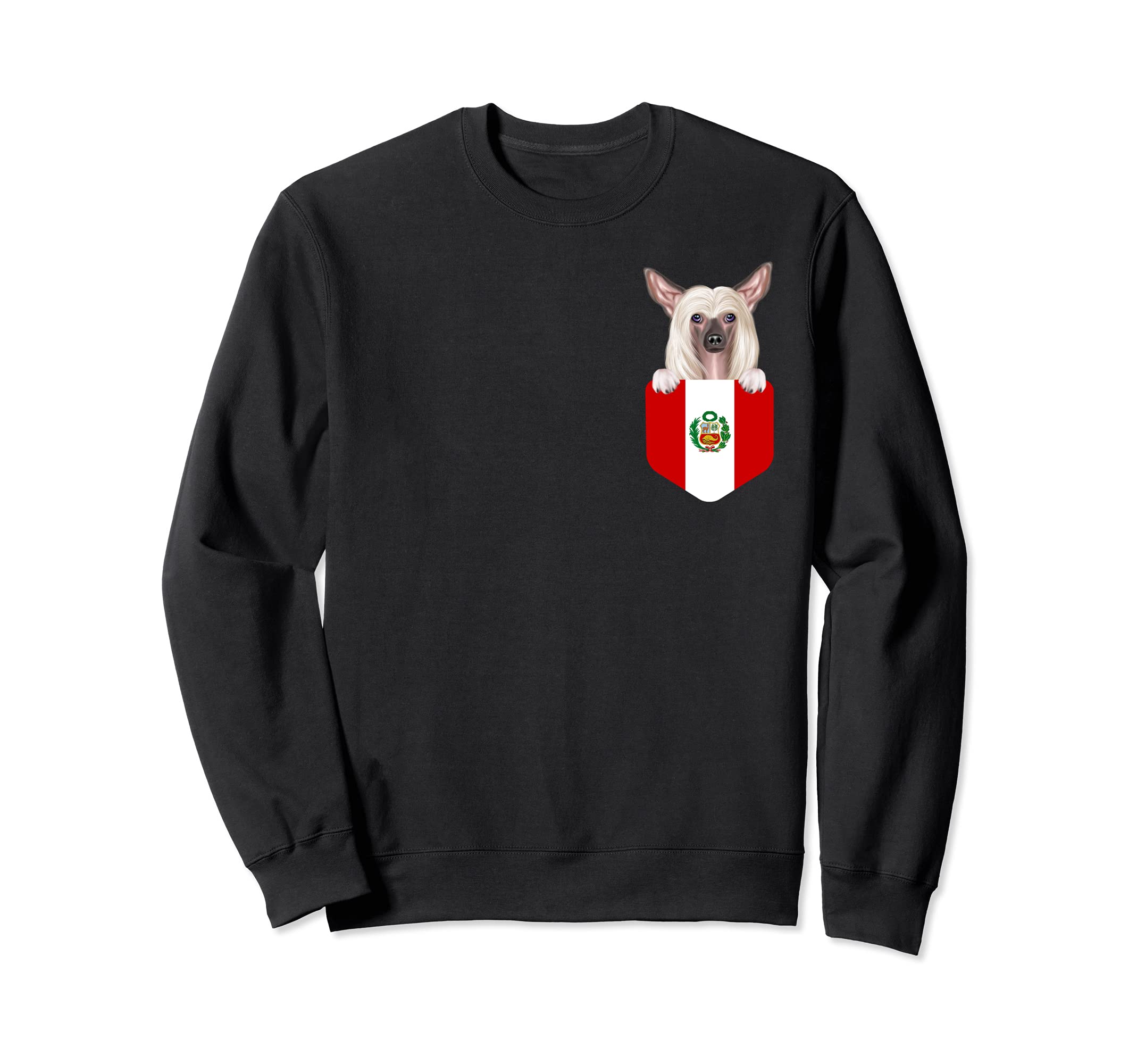 Peru Flag Chinese Crested Dog In Pocket Sweatshirt