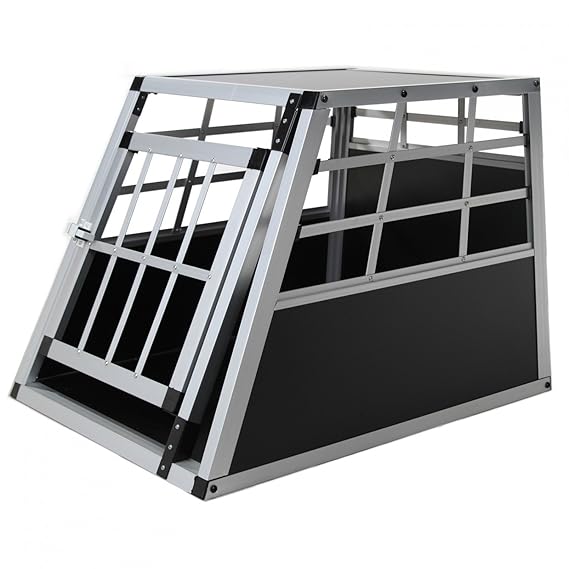 Jalano Hundebox aus Aluminium für den Transport Kleiner Hunde Auto Gitterbox mit geneigter Vorderseite für PKW Kofferraum