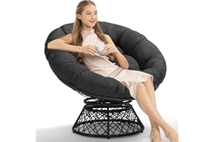 Bme 40" Ergonomic Wicker Papasan Chair with Soft Thick Cushion & Frame, 360° Swivel, Circle, Reading, Comfy Chair for Living Room, Bedroom