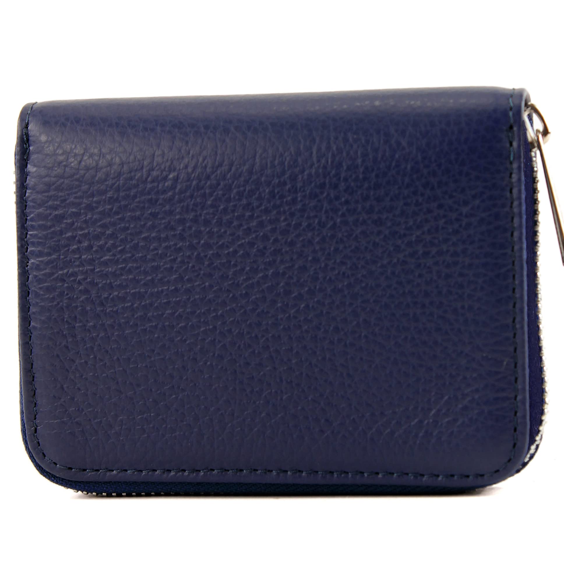 modamoda de - P04 Italian Women's Purse Real Leather Short, darkblue, Small