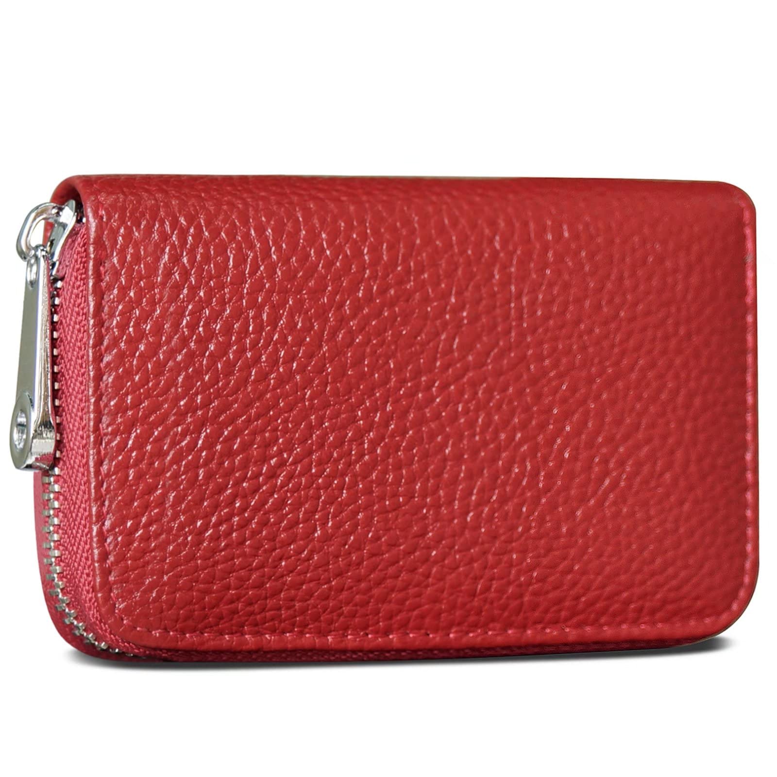 GADIEMKENSD Credit Bank Card Holder RFID Blocking Genuine Leather Mini Credit Card Wallet Purse with Zipper Womens Small id Compact Slim Blocked Zip Accordion Case Wallets for Women Men (Wine Red)